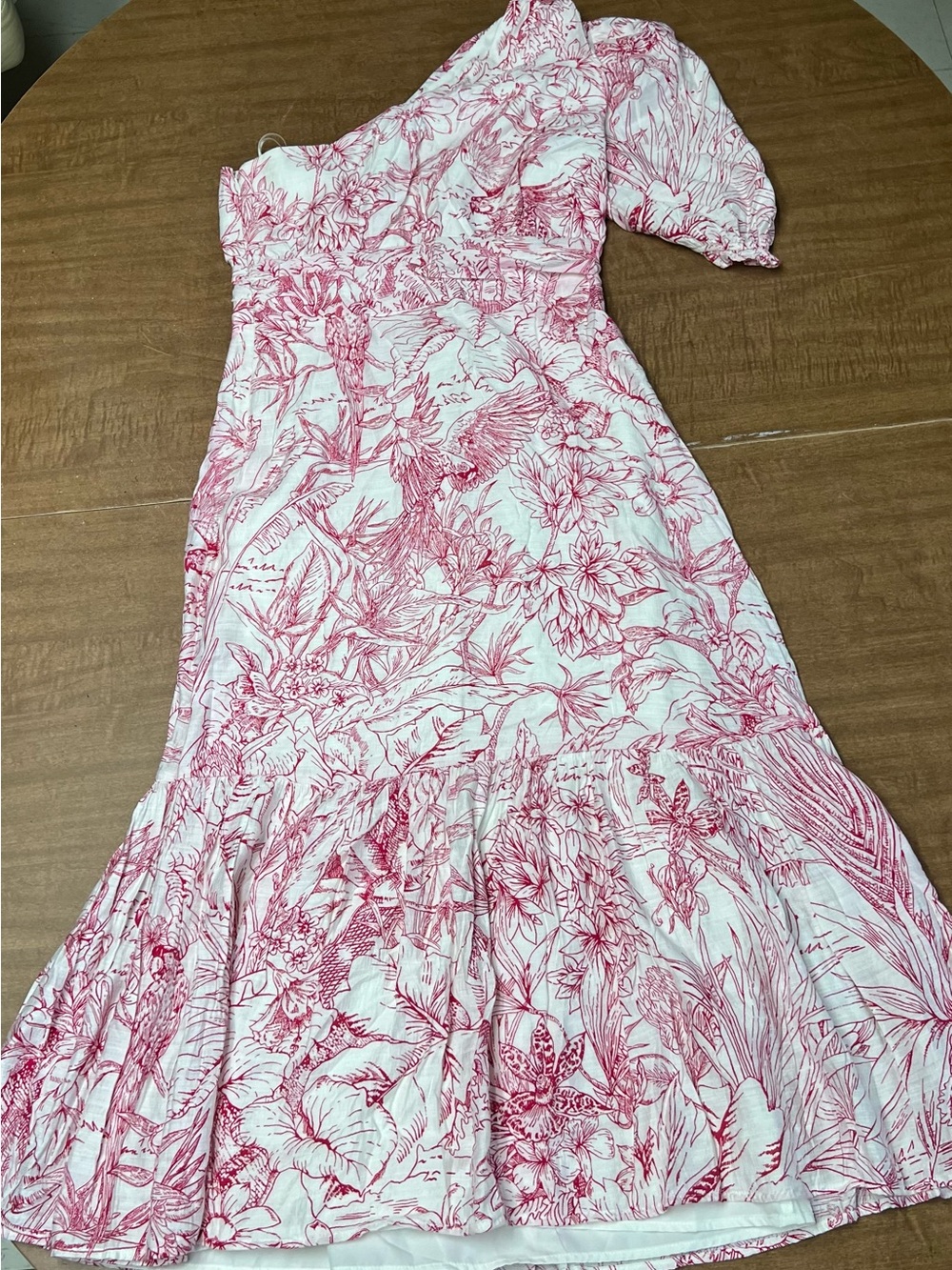 Express White One-Shoulder Dress with Red Floral Print